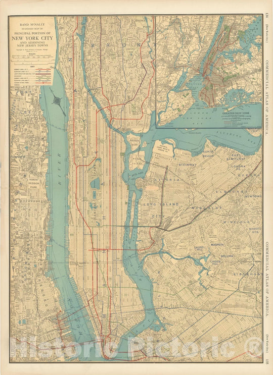 Historic Map : Commercial Atlas of America, 56th Edition, New York City 1925 , Vintage Wall Art