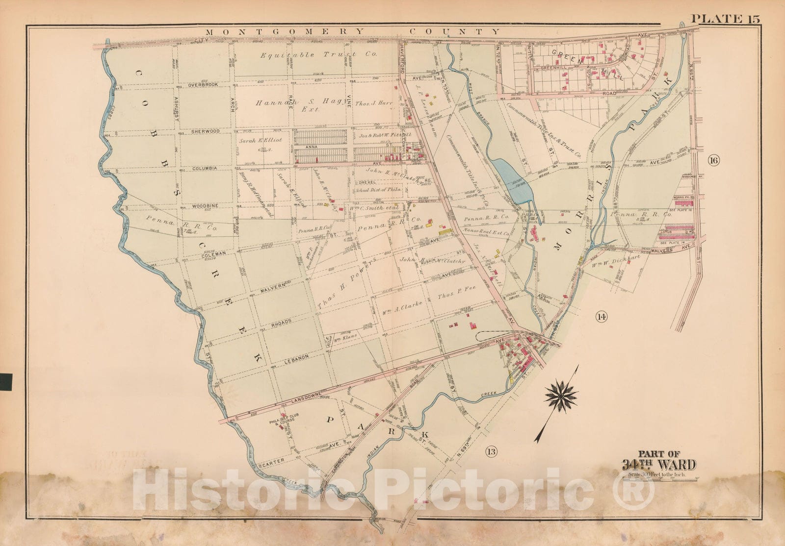 Historic Map : Atlas City of Philadelphia Wards 24,27,34,40,44&46 West Philadelphia, West Philadelphia 1927 Plate 015 , Vintage Wall Art