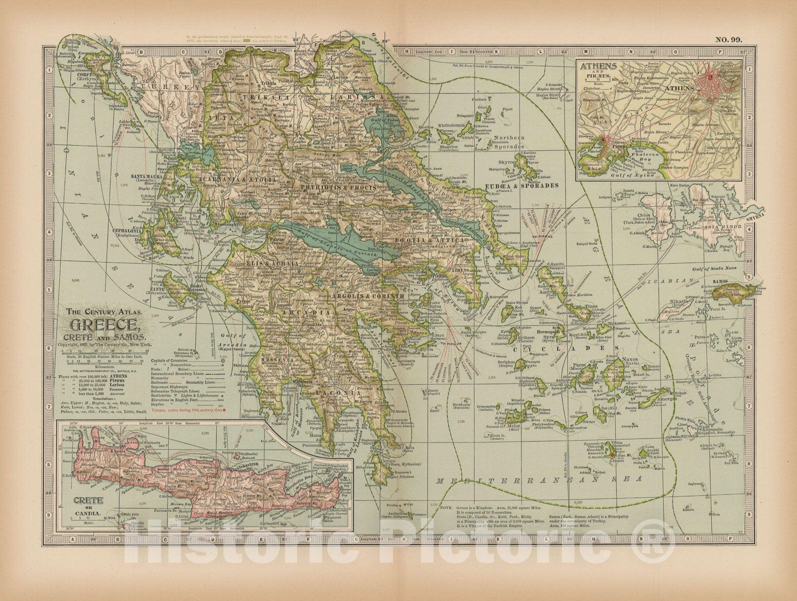 Historic Map : Greece 1897 , The Century Atlas World , Vintage Wall Art