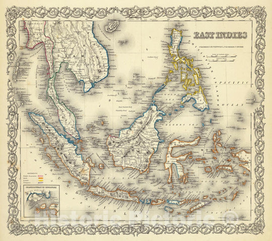 Historic Map : East Indies & Cambodia & Vietnam & Malaysia & Thailand & Philippines 1856 , Colton's Atlas World , Vintage Wall Art