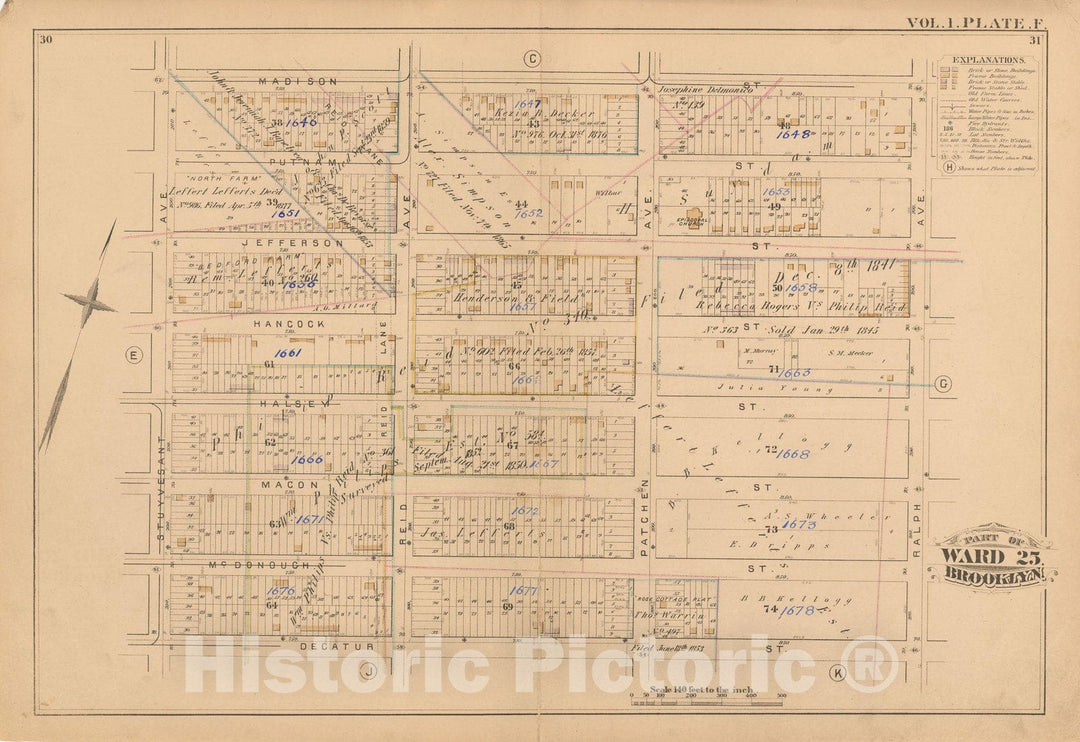 Historic Map : Atlas of Brooklyn Vol. 1, Brooklyn 1880 Plate F , Vintage Wall Art