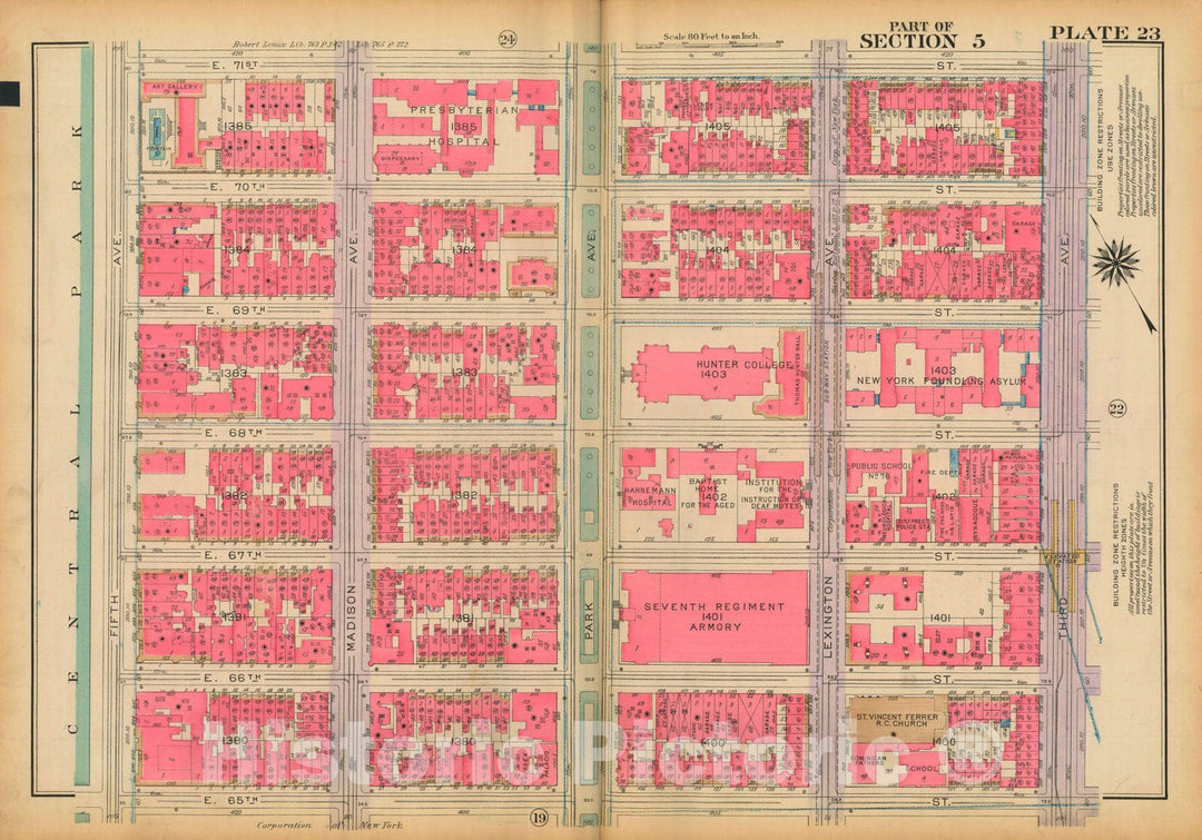 Historic Map : Atlas City of New York, Borough of Manhattan, Volume 3, 59th St to 110th St, Manhattan 1921 Plate 023 , Vintage Wall Art