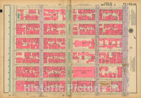 Historic Map : Atlas City of New York, Borough of Manhattan, Volume 3, 59th St to 110th St, Manhattan 1921 Plate 023 , Vintage Wall Art