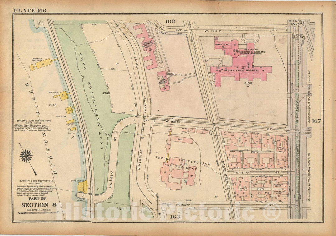 Historic Map : Land Book of the Borough of Manhattan, City of NY, Manhattan 1925 Plate 166 , Vintage Wall Art