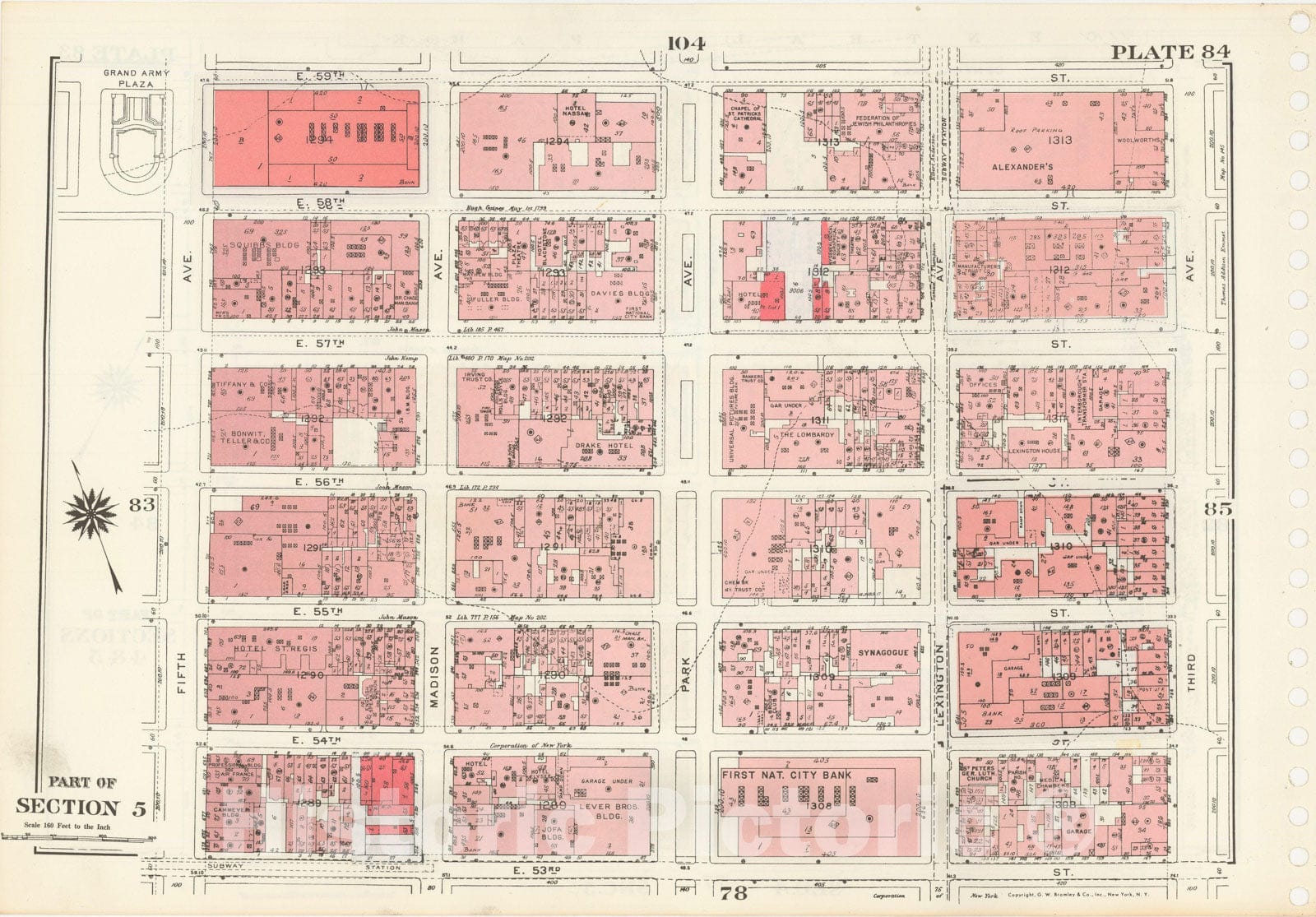 Historic Map : Manhattan Land Book 1955 - Updated Through Nov 7th, New York City 1975 Plate 084 , Vintage Wall Art