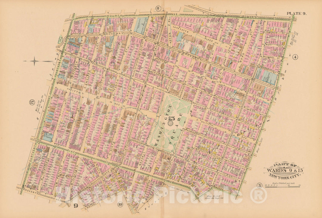 Historic Map : Manhattan & New York City 1885 Plate 009 , Robinson's Atlas City of New York , Vintage Wall Art