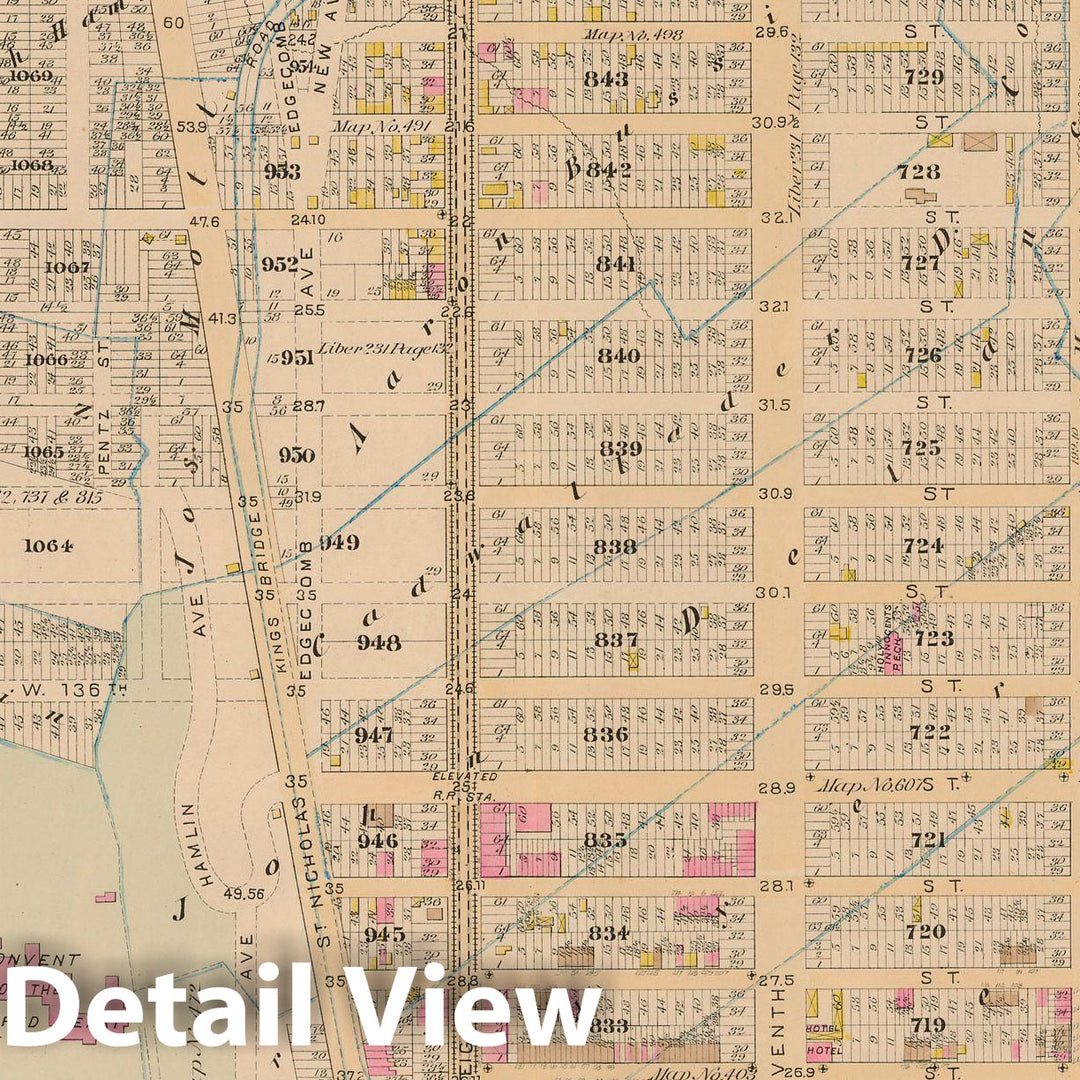 Historic Map : Manhattan & New York City 1885 Plate 029 , Robinson's Atlas City of New York , Vintage Wall Art