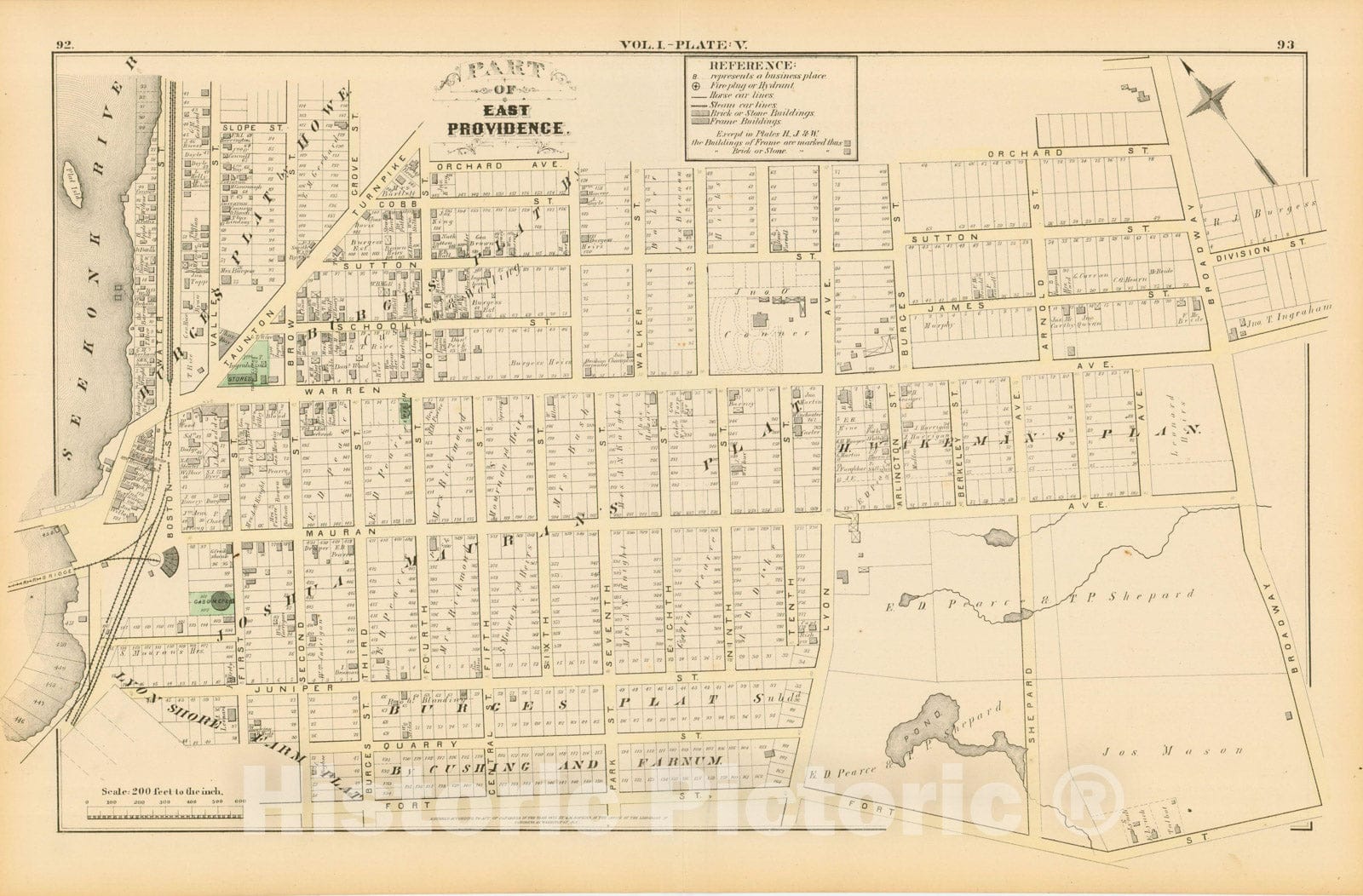 Historic Map : City Atlas of Providence Rhode Island by Wards, Volume I, East Providence 1875 Plate V , Vintage Wall Art