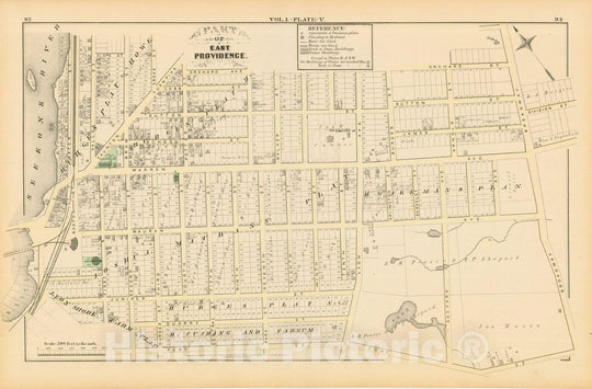 Historic Map : City Atlas of Providence Rhode Island by Wards, Volume I, East Providence 1875 Plate V , Vintage Wall Art