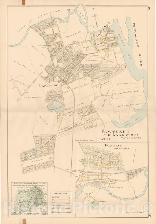 Historic Map : Atlas of Southern Rhode Island, Warwick 1895 Plate 004 , Vintage Wall Art