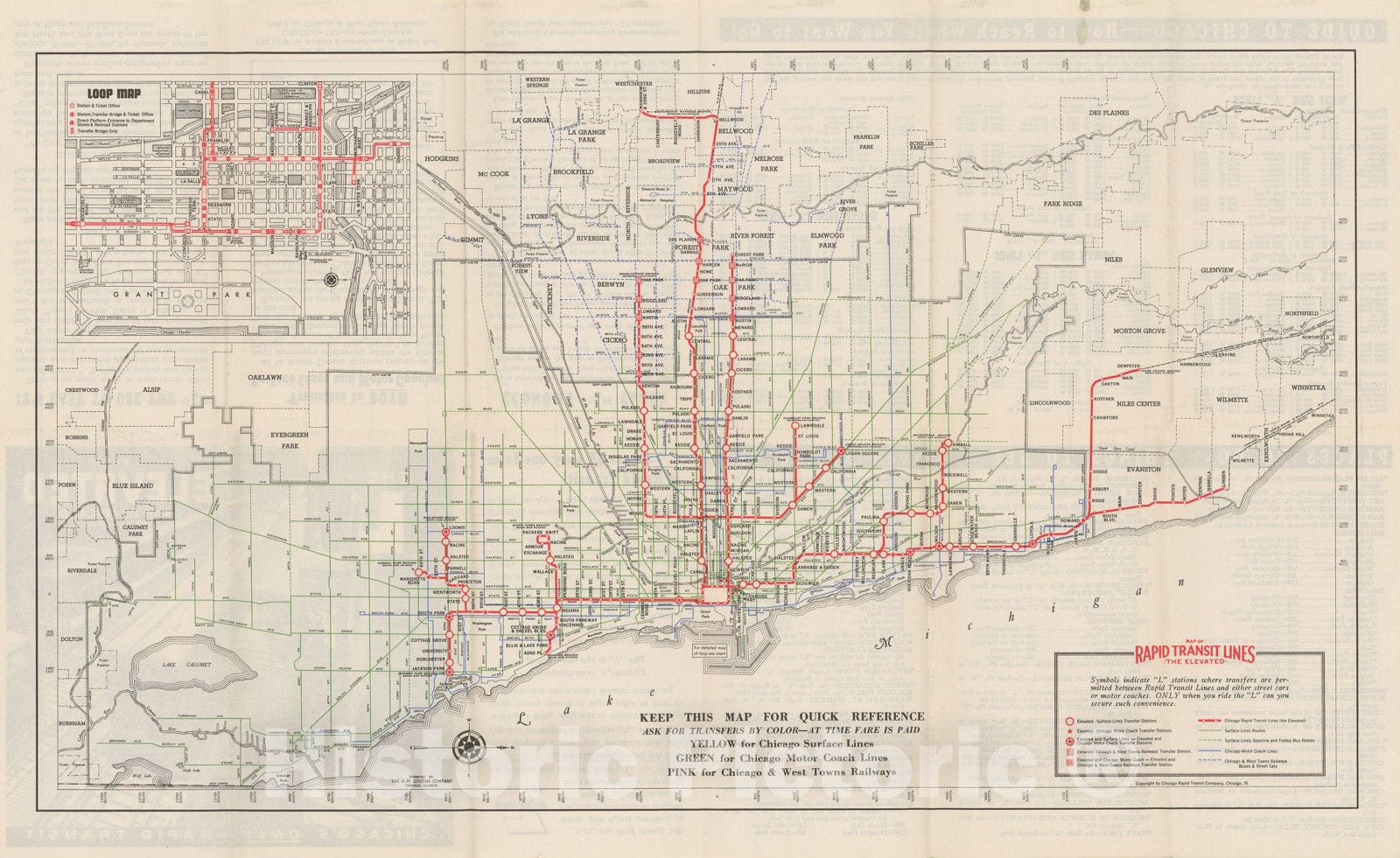 Historic Map : Chicago Transit Maps, Rapid Transit Lines Railroad Catography , Vintage Wall Art