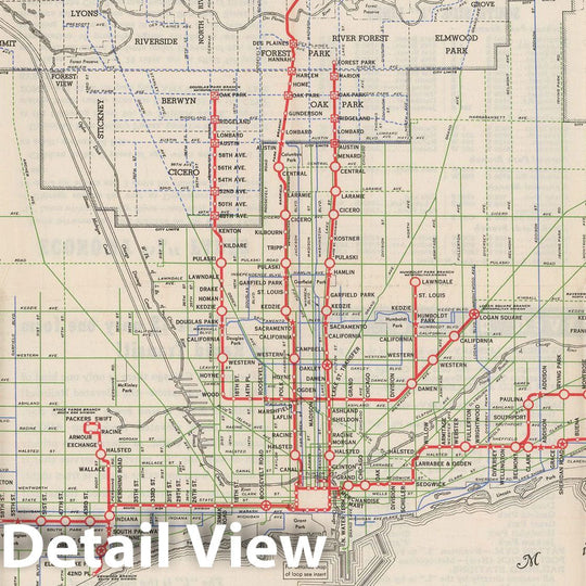 Historic Map : Chicago Transit Maps, Rapid Transit Lines Railroad Catography , Vintage Wall Art