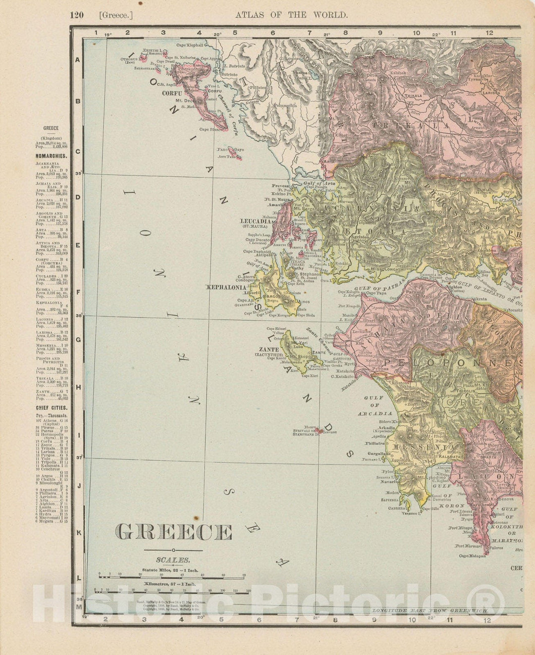 Historic Map : Greece 1900 , Universal Atlas World , Vintage Wall Art