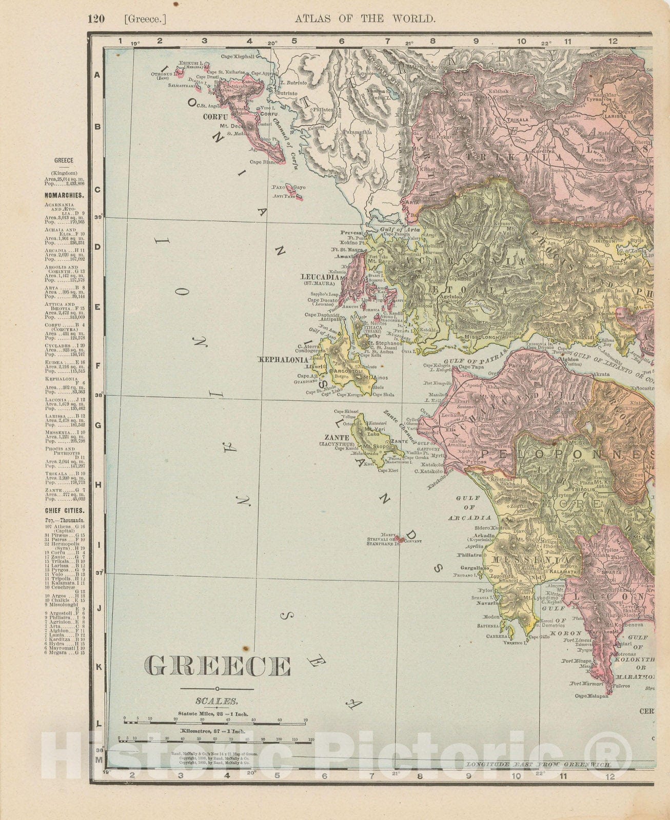 Historic Map : Greece 1900 , Universal Atlas World , Vintage Wall Art