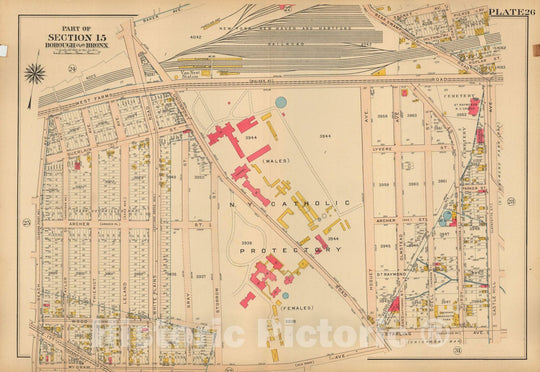 Historic Map : Atlas City of NY, Borough of The Bronx, Annexed District, The Bronx 1913 Plate 026 , Vintage Wall Art