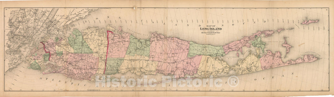 Historic Map : Atlas of Long Island, New York, Long Island 1873 , Vintage Wall Art