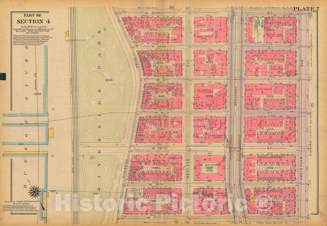 Historic Map : Atlas City of New York, Borough of Manhattan, Volume 3, 59th St to 110th St, Manhattan 1921 Plate 007 , Vintage Wall Art