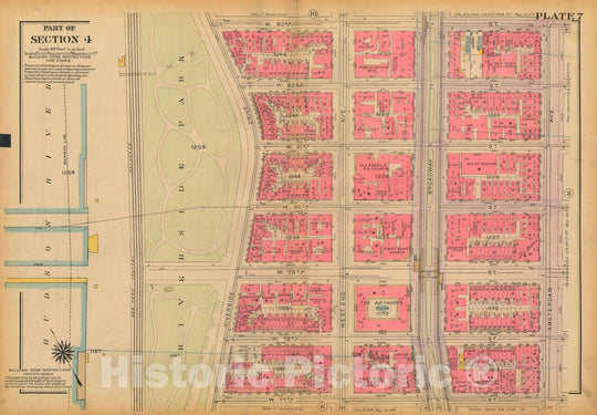 Historic Map : Atlas City of New York, Borough of Manhattan, Volume 3, 59th St to 110th St, Manhattan 1921 Plate 007 , Vintage Wall Art