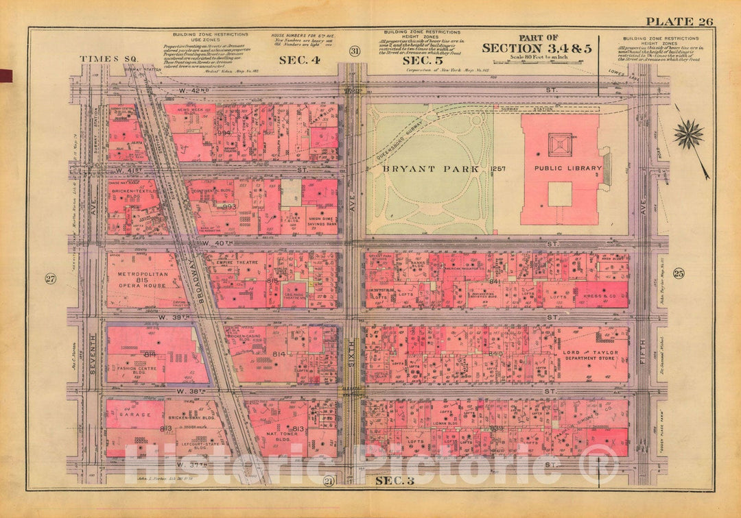 Historic Map : Atlas City of New York, Borough of Manhattan, Volume Two, 14th Street to 59th Street, Manhattan 1928 Plate 026 , Vintage Wall Art