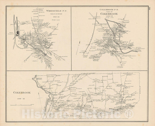 Historic Map : Colebrook & Whitefield 1892 , Town and City Atlas State of New Hampshire , Vintage Wall Art