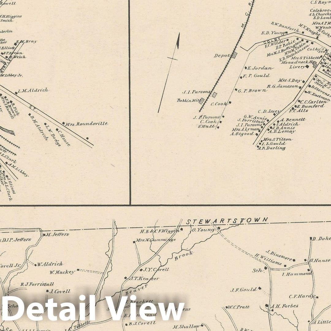 Historic Map : Colebrook & Whitefield 1892 , Town and City Atlas State of New Hampshire , Vintage Wall Art