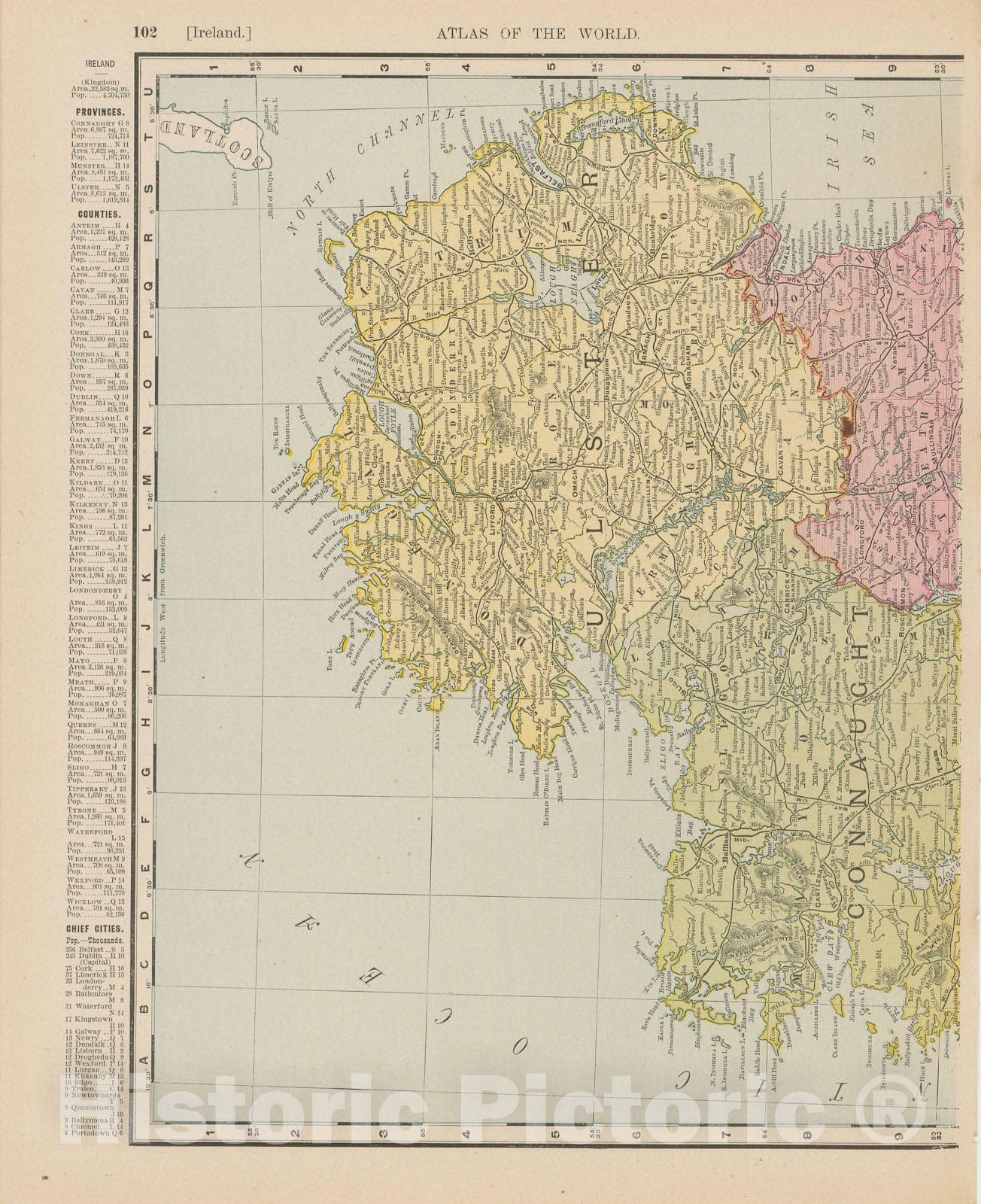 Historic Map : Ireland 1900 , Universal Atlas World , Vintage Wall Art