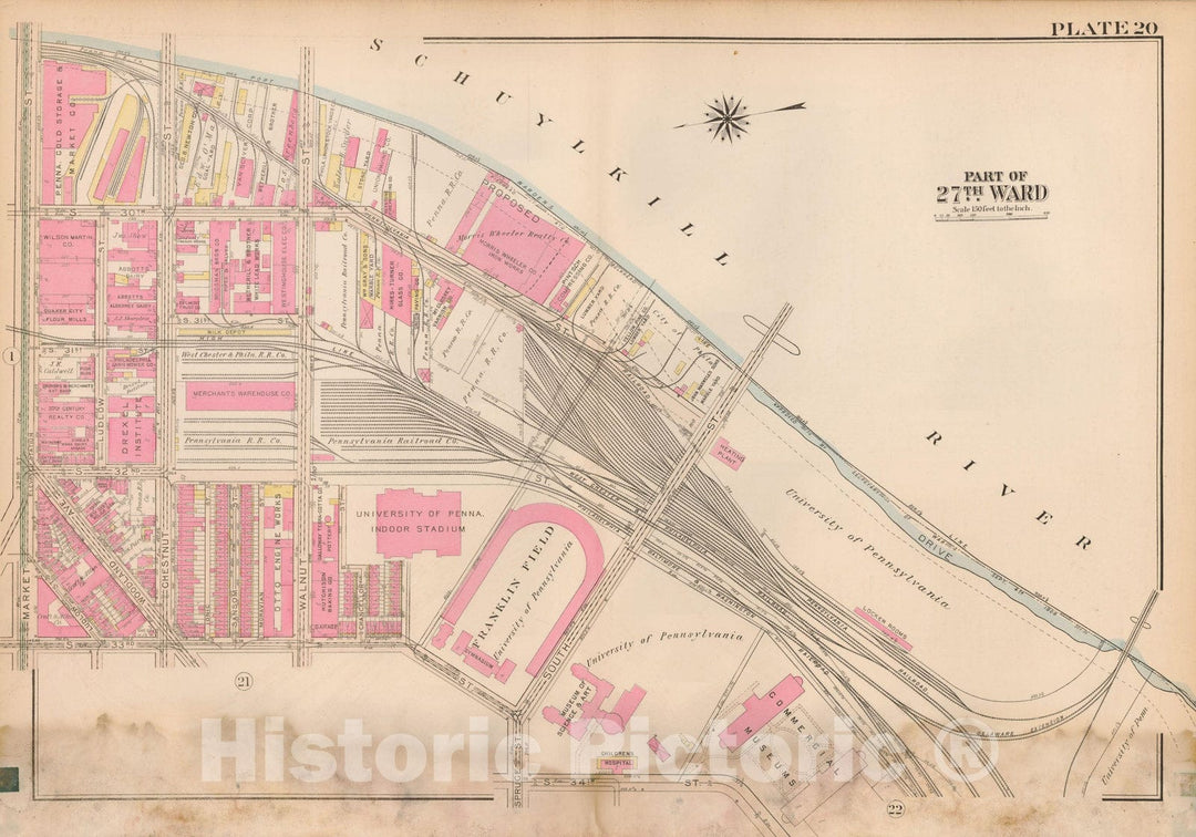 Historic Map : Atlas City of Philadelphia Wards 24,27,34,40,44&46 West Philadelphia, West Philadelphia 1927 Plate 020 , Vintage Wall Art