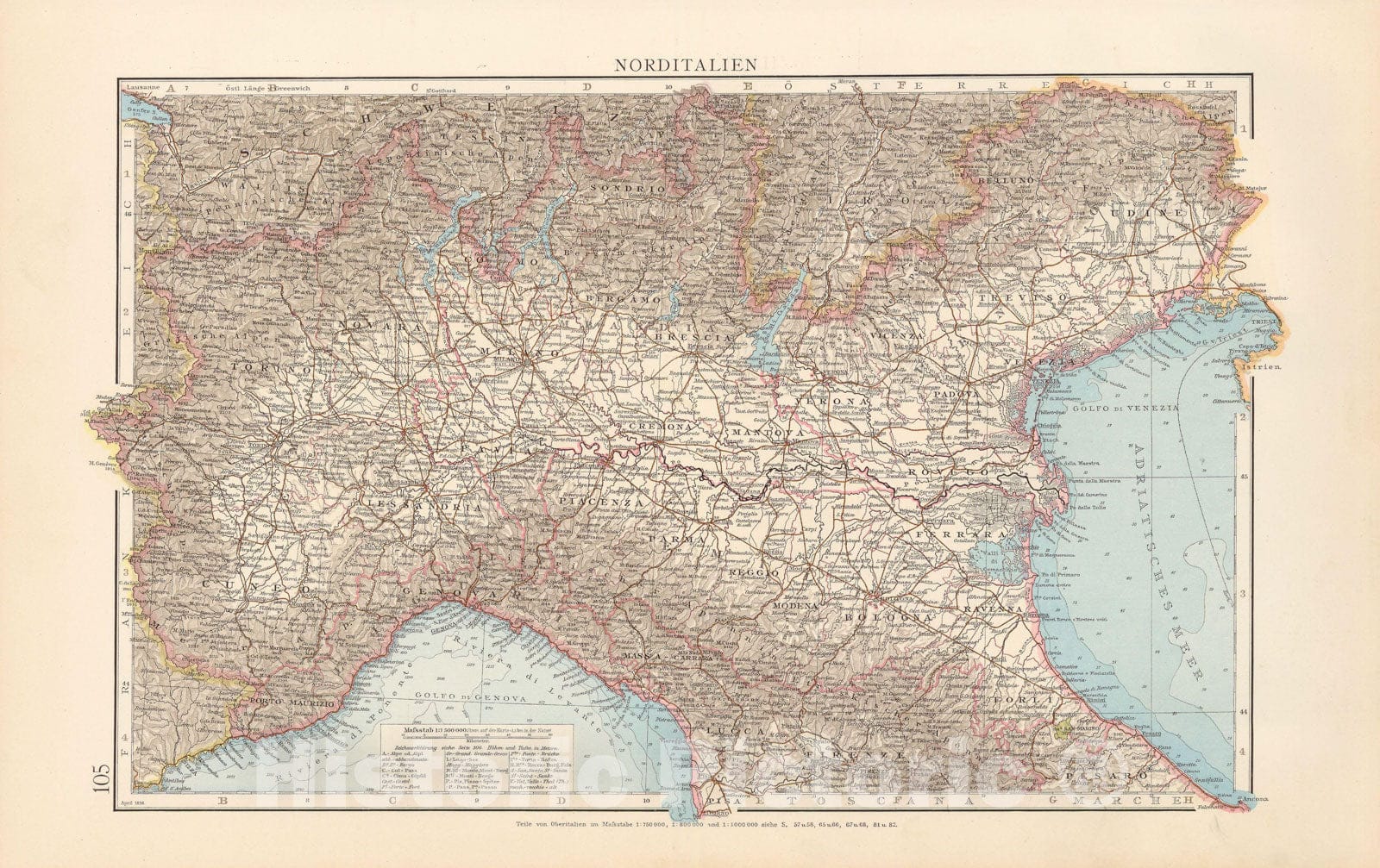 Historic Map : Italy 1899 , Andrees Allgemeiner Handatlas , Vintage Wall Art