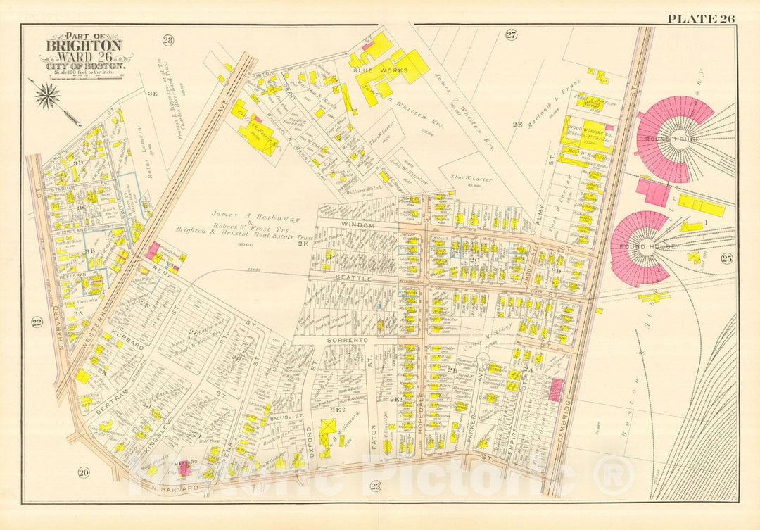 Historic Map : Atlas City of Boston, Wards 25 & 26 Brighton, Allston & Brighton 1916 Plate 026 , Vintage Wall Art