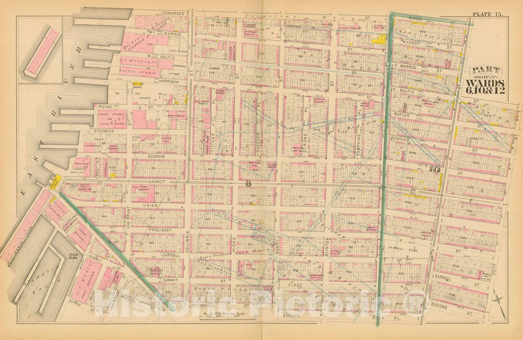 Historic Map : Atlas Entire City of Brooklyn Complete in One Volume, Brooklyn 1880 Plate 015 , Vintage Wall Art