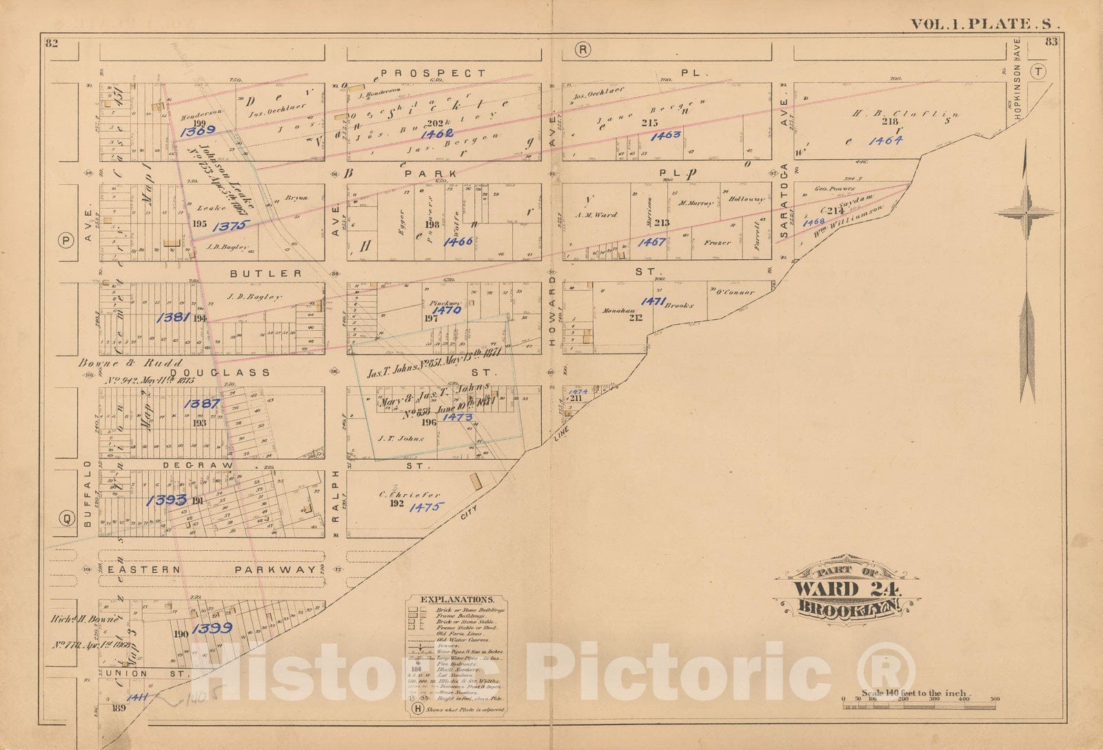 Historic Map : Atlas of Brooklyn Vol. 1, Brooklyn 1880 Plate S , Vintage Wall Art