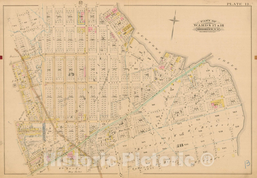 Historic Map : Robinson's Atlas City of Brooklyn, NY, Brooklyn 1886 Plate 013 , Vintage Wall Art