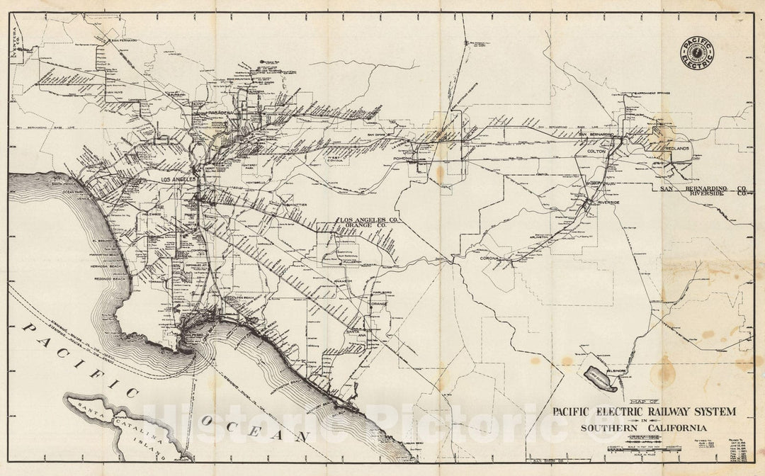 Historic Map : Pacific Electric Railway System 1925 Transit Railroad Catography , Vintage Wall Art