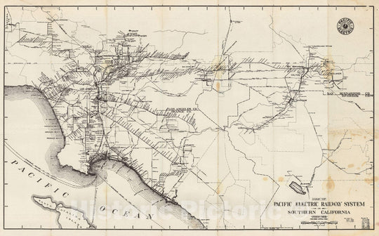 Historic Map : Pacific Electric Railway System 1925 Transit Railroad Catography , Vintage Wall Art