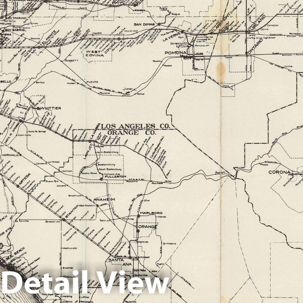 Historic Map : Pacific Electric Railway System 1925 Transit Railroad Catography , Vintage Wall Art