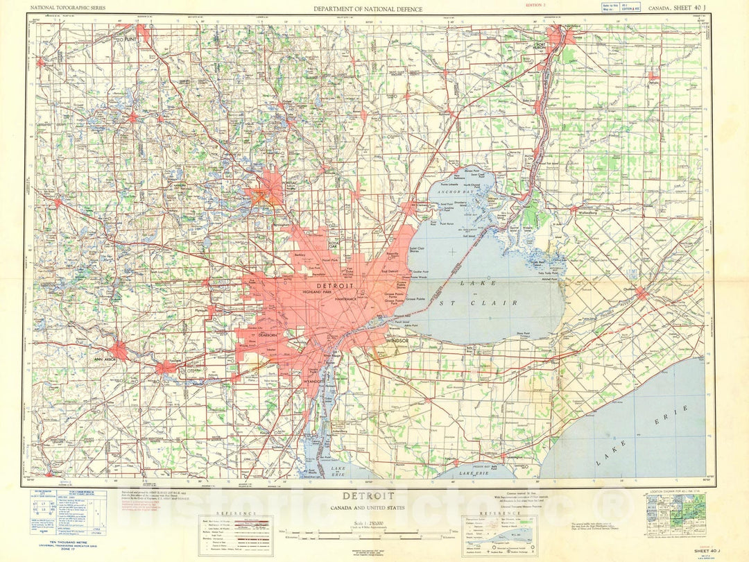 Historic Map : Ann Arbor & Detroit & Windsor 1953 , Vintage Wall Art