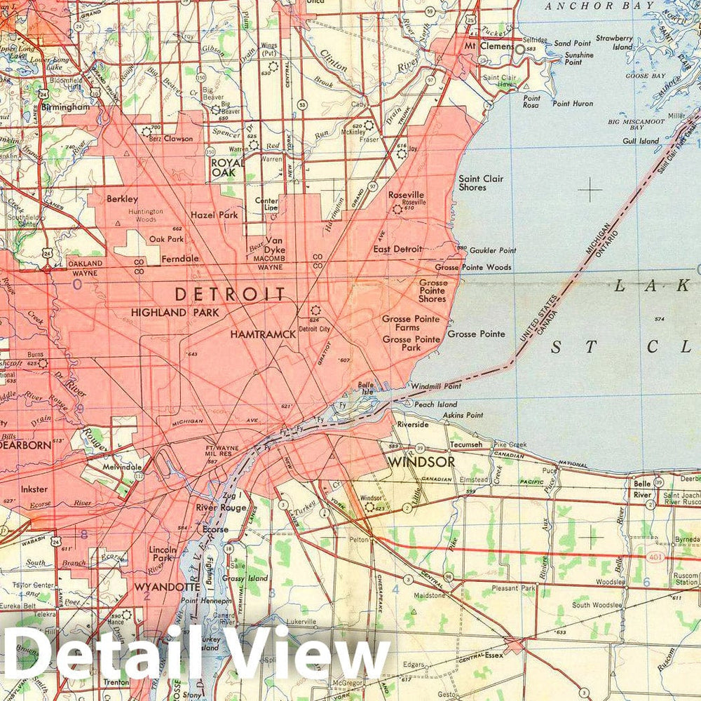 Historic Map : Ann Arbor & Detroit & Windsor 1953 , Vintage Wall Art