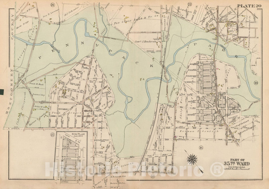 Historic Map : Atlas City of Philadelphia 35th Ward, Philadelphia 1927 Plate 020 , Vintage Wall Art