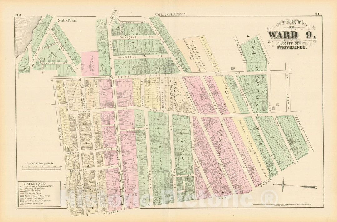 Historic Map : City Atlas of Providence Rhode Island by Wards, Volume II, Providence 1875 Plate U , Vintage Wall Art