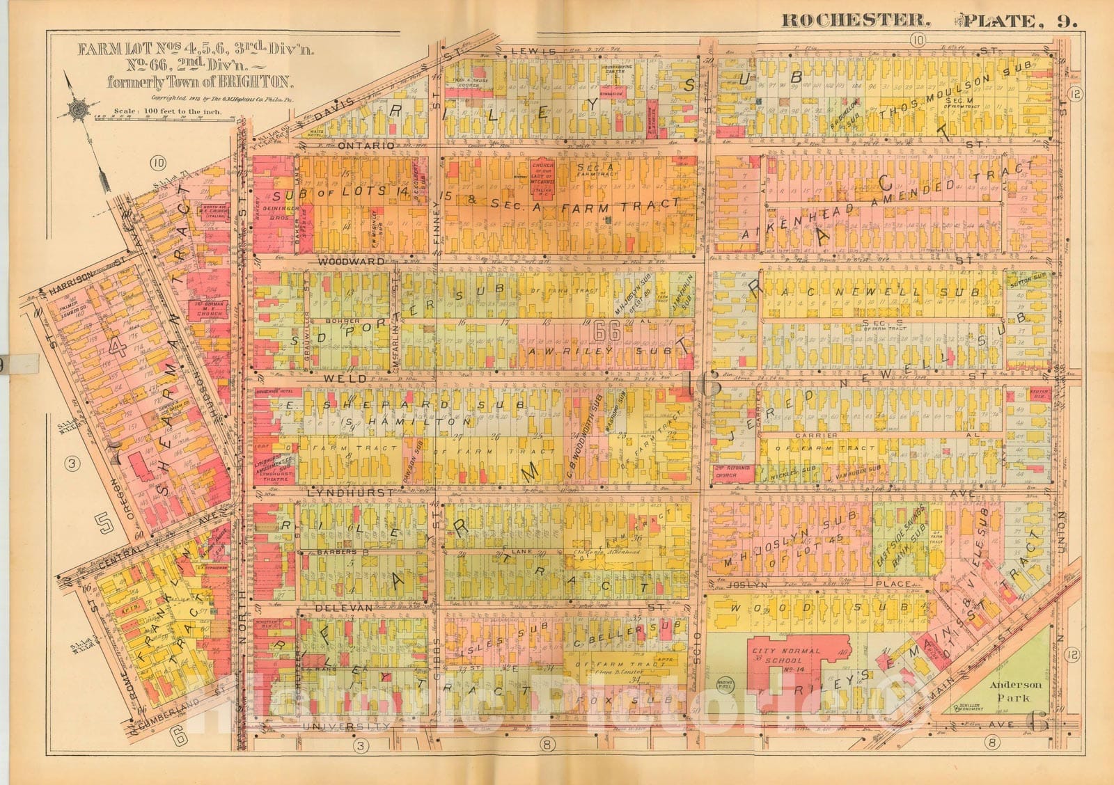 Historic Map : Plat Book of the City of Rochester New York and Vicinity, 1918 Plate 009 , Vintage Wall Art