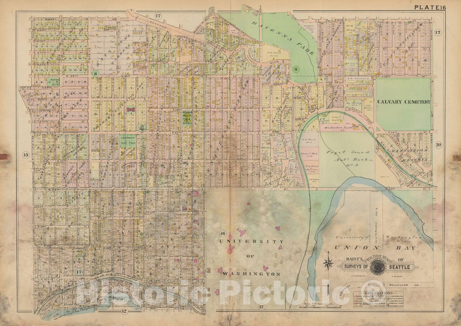 Historic Map : Real Estate Atlas of Surveys of Seattle, Seattle 1912 Plate 016 , Vintage Wall Art