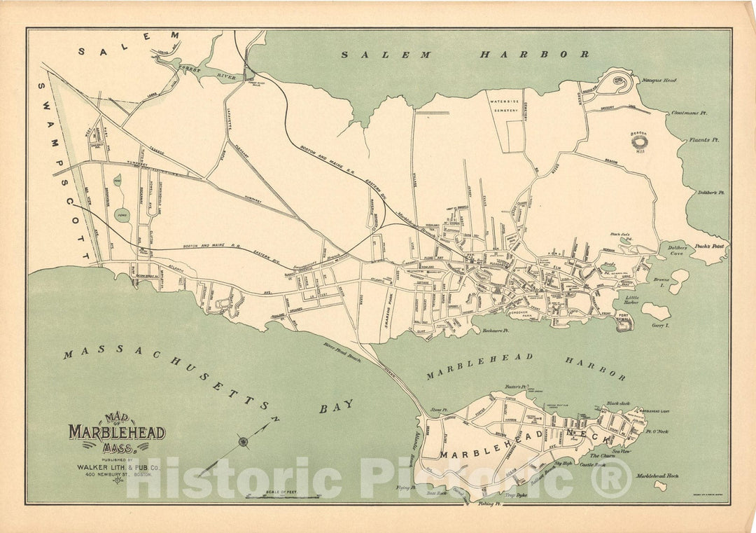 Historic Map : Marblehead 1910 , Northeast U.S. State & City Maps , Vintage Wall Art