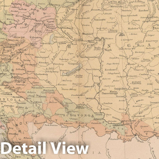 Historic Map : Austria & Hungary & Czech Republic & Slovakia & Slovenia 1875 , Student Atlas of Modern Geography , Vintage Wall Art