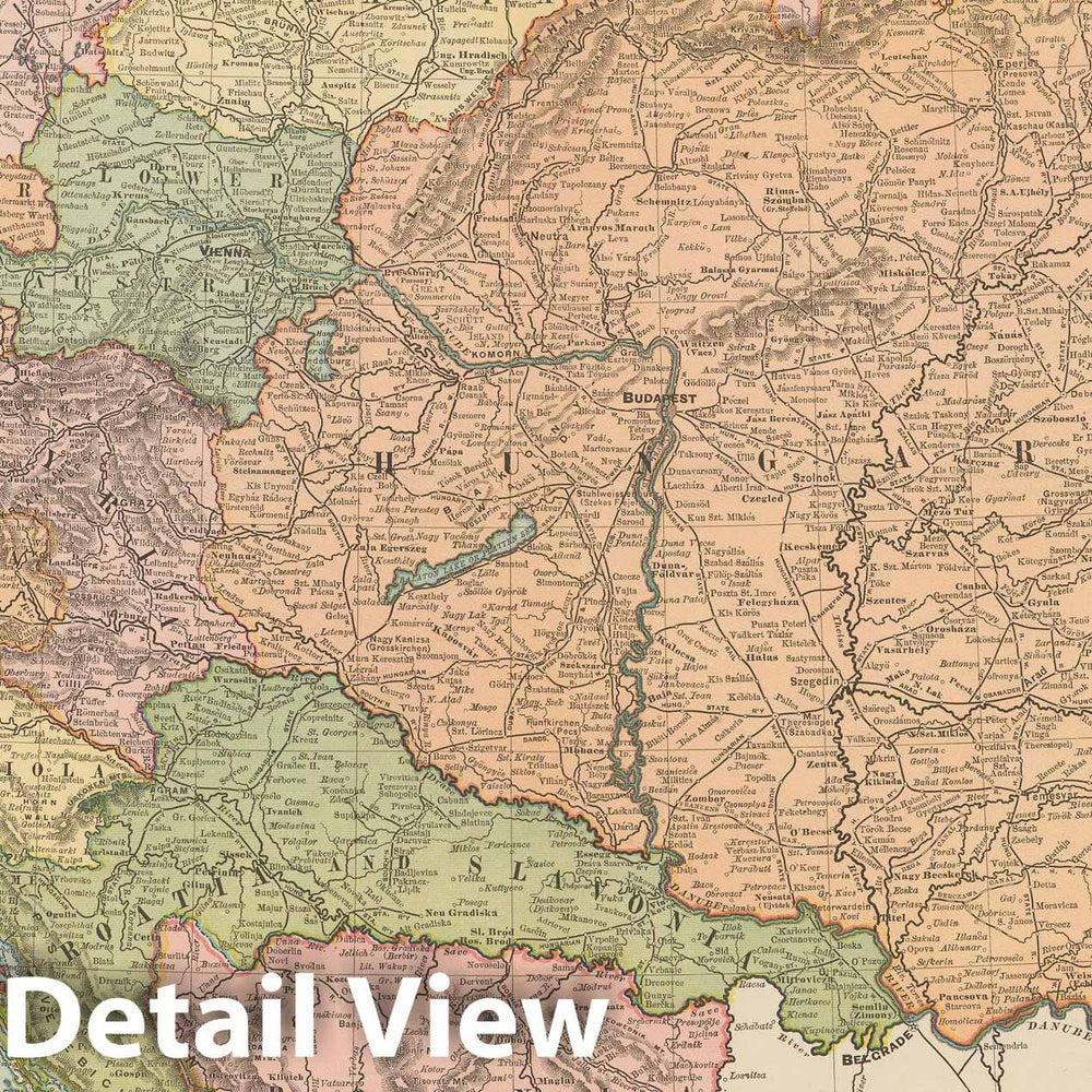 Historic Map : Austria-Hungary & Czech Republic & Croatia & Bosnia 1891 , Rand McNally's Atlas World , Vintage Wall Art