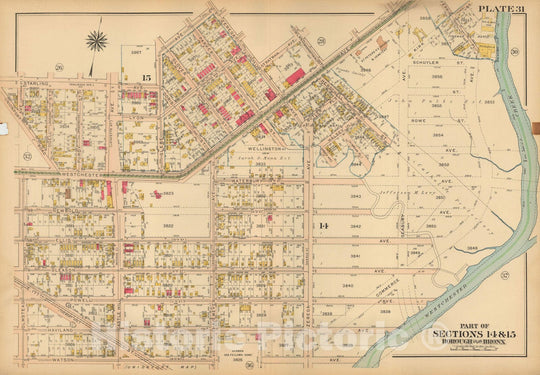 Historic Map : Atlas City of NY, Borough of The Bronx, Annexed District, The Bronx 1913 Plate 031 , Vintage Wall Art