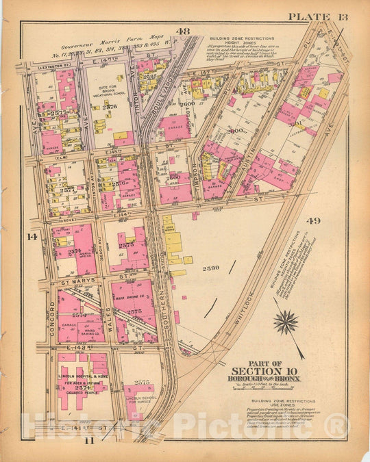 Historic Map : Borough of The Bronx, Sections 9-13, The Bronx 1928 Plate 013 , Vintage Wall Art