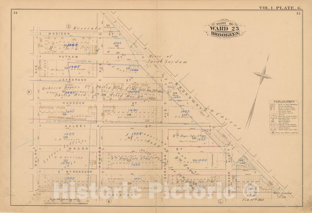 Historic Map : Atlas of Brooklyn Vol. 1, Brooklyn 1880 Plate G , Vintage Wall Art