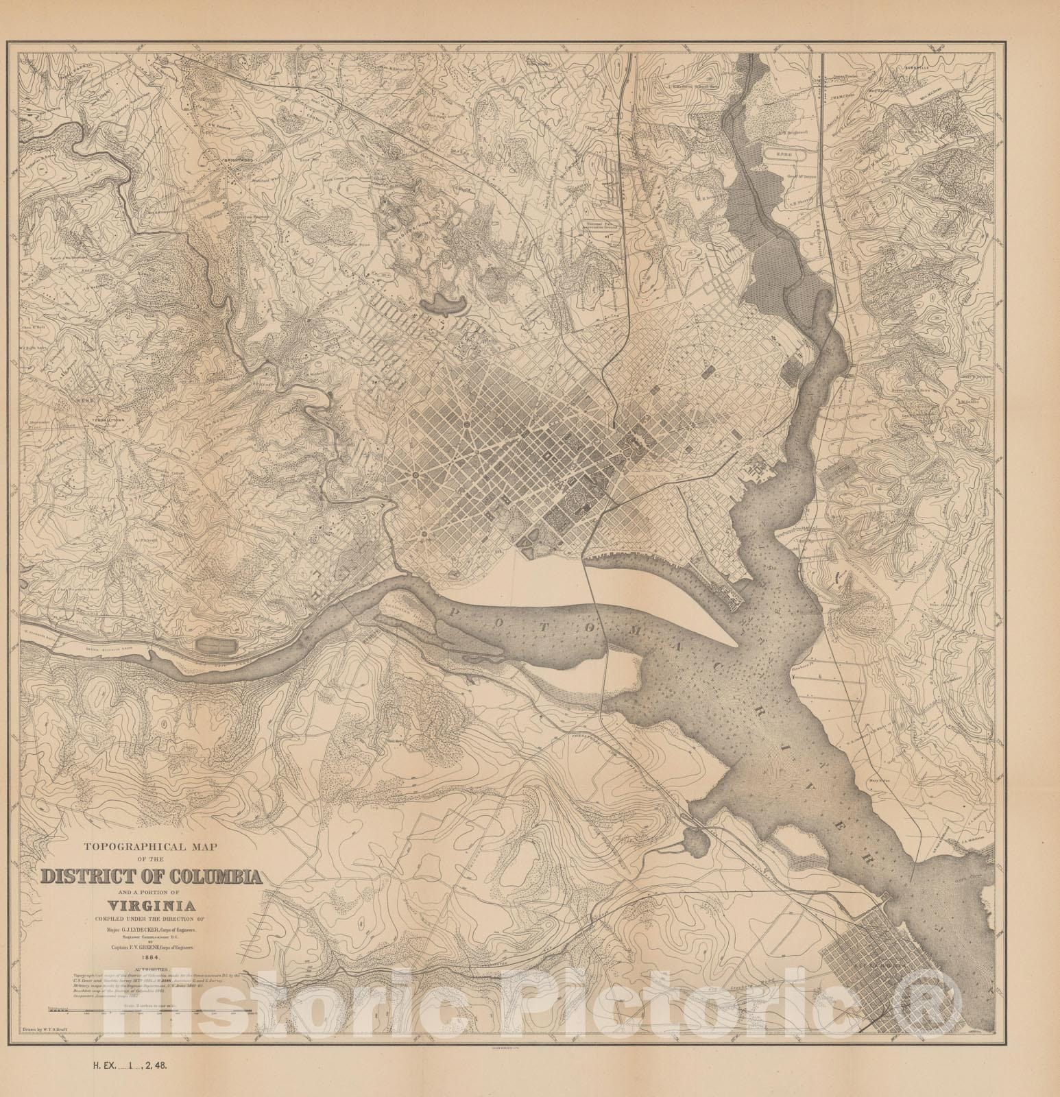 Historic Map : Washington D.C. (Dist. of Columbia), Washington 1884 Topographic Map , Vintage Wall Art