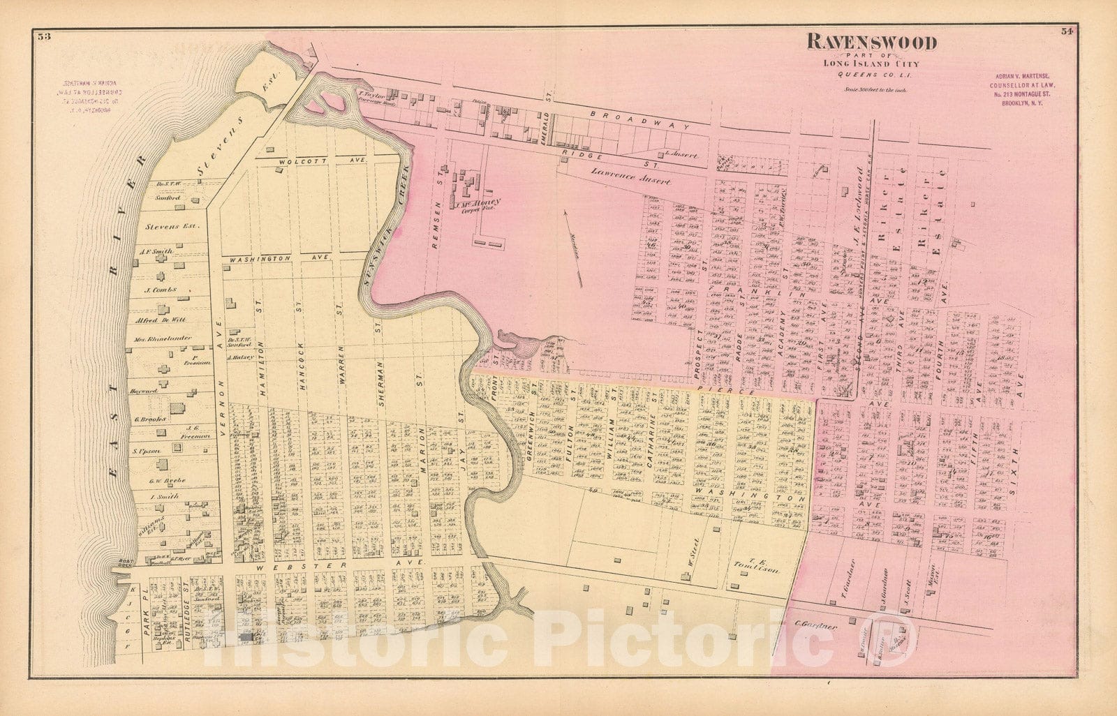 Historic Map : Atlas of Long Island, New York, Long Island City & Queens 1873 , v2, Vintage Wall Art