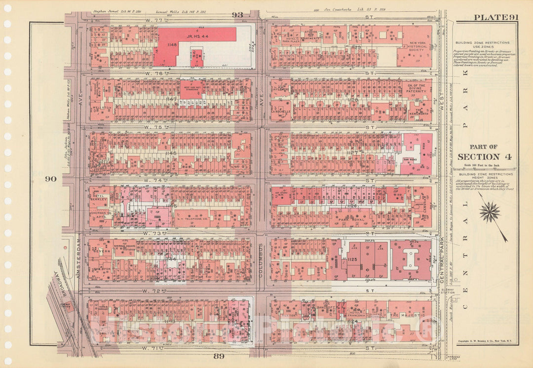 Historic Map : Manhattan Land Book 1955 - Updated Through Nov 7th, New York City 1975 Plate 091 , Vintage Wall Art